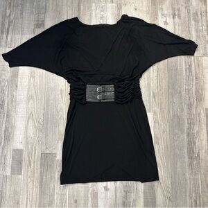 Jessica Howard size 8 black cocktail career dress with embellished leather belt
